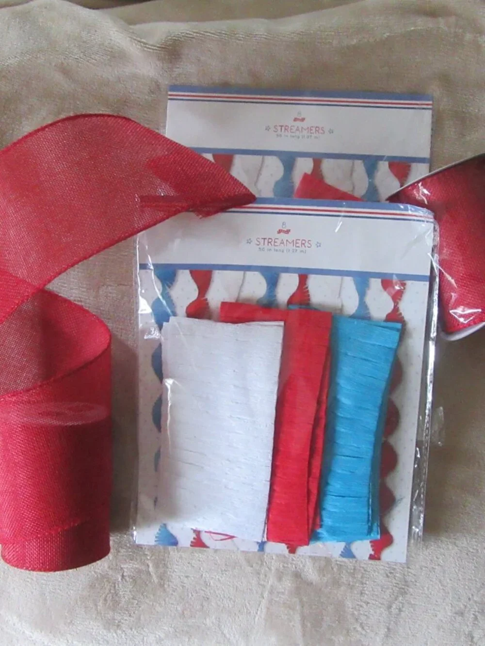 Vintage 4th of July decoration; Fringe crepe paper streamers & decorative ribbon
